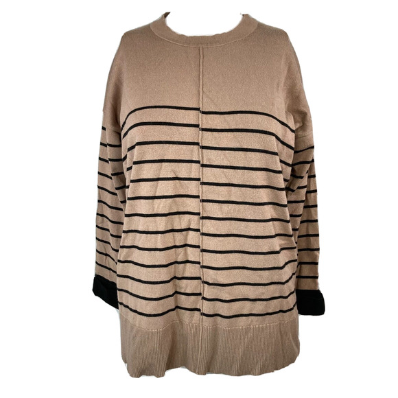 Fate‎ Sweater Womens Sz S Taupe Beige Black Striped Cotton Pullover Stretch - Picture 1 of 8